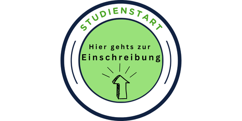 Das Bild trägt die Aufschrift Studienstart, hier gehts zur Einschreibung