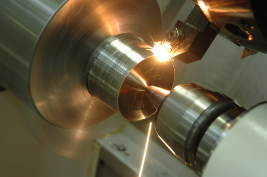 Close-up of a machine for manufacturing.