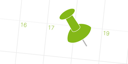 Icon eines Pins, der auf einem Kalenderblatt steckt